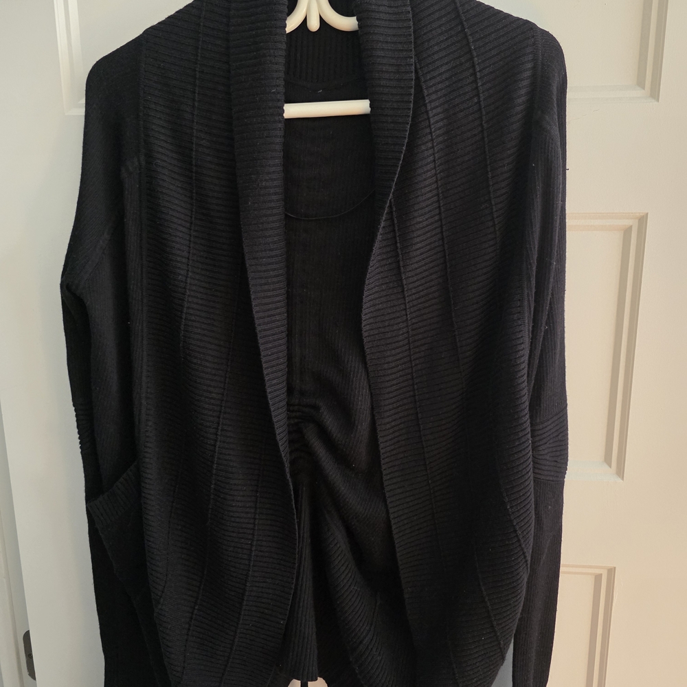 Black Ribbed Open Cardigan